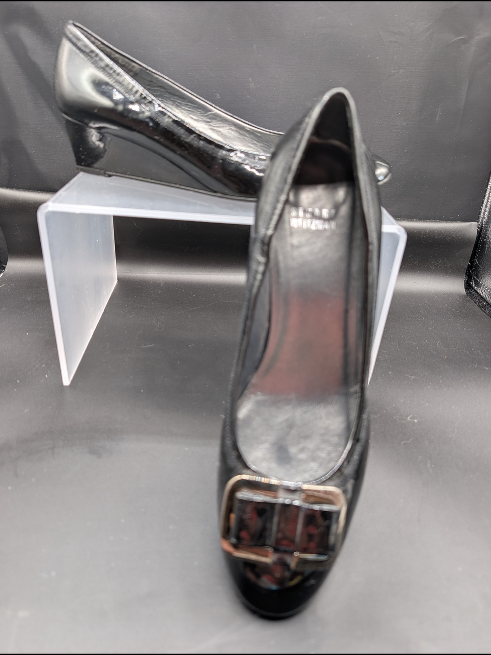 Stuart Weitzman Black Patent Heel with Buckle Detail